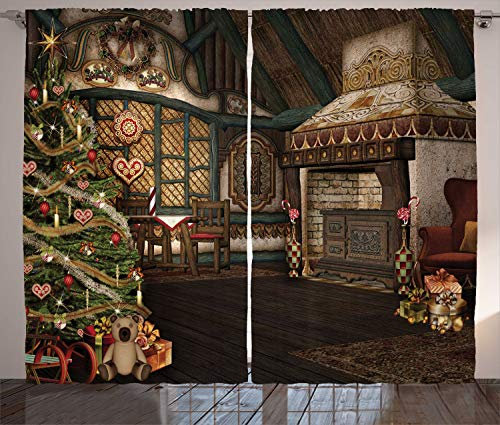 ABAKUHAUS Weihnachten Rustikaler Vorhang, Winter-Feier, Wohnzimmer Universalband Gardinen mit Schlaufen und Haken, 280 x 245 cm, Taupe