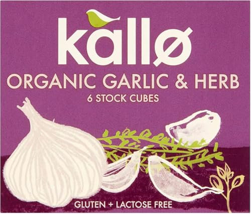 Kallo Organic Garlic & Herb Stock Cubes, Gluten Free, Vegan & Coeliac Friendly, No Artificial Colours, Flavours or Preservatives, Premium Veg Stock for Broth, Soup, Sauce & Gravy, 90 Pack – 15 x 66g