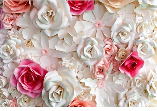 Baocicco 10x8ft Pink and White Paper Flowers Background Photography Backdrop Paper Flower Wall Gorgeous Wedding Flower Backdrops Beautiful Bride Baby Newborn Kids Background Props Portraits Booth