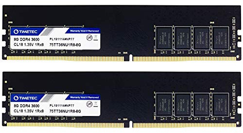 Timetec 16GB KIT(2x8GB) DDR4 3600MHz PC4-28800 CL18 1.35V Non ECC senza buffer Progettato per giochi e grafica Compatibile con AMD/Intel Desktop PC Aggiornamento modulo RAM