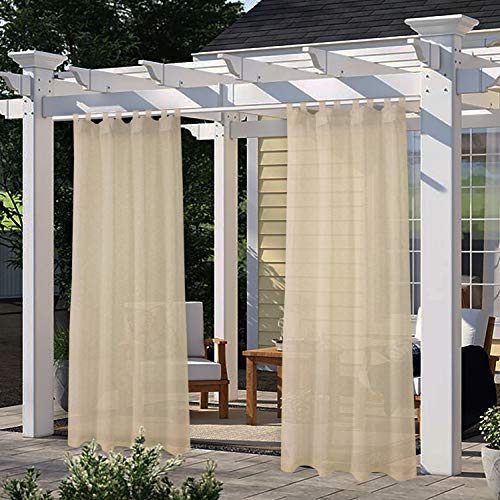 LORDTEX Leinen-Optik Outdoor Vorhang für Terrasse – 2 Stoffbahnen wasserdichte Schlaufen Oben durchscheinende Vorhänge für Pergola, Veranda, Cabana und Pavillon, Indoor/Outdoor, 132 x 244 cm, Leinen