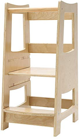 EGREE Pedana da cucina per bambini, con guida di sicurezza, torre in piedi in legno, per bancone cucina e lavandino del bagno, 3 altezze regolabili, aiuto alle madri, costruzione in legno