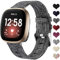 Ouwegaga Gewebtes Armband, kompatibel mit Fitbit Versa 3/Sense 1/2 – atmungsaktives Ersatzarmband aus Nylon für Fitbit Sense/Versa 3, groß, schwarz/grau