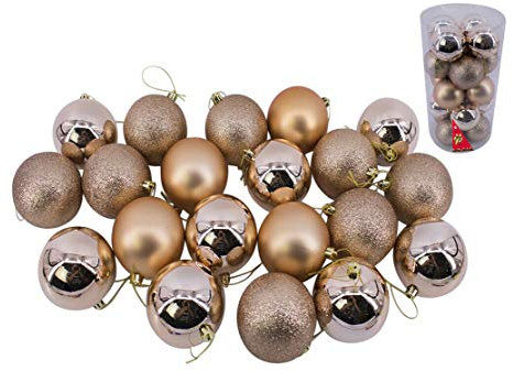 Rammento 20 Pack of Shatterproof Baubles, Rose Gold | 8cm/3.15” Christmas Tree Decorations | Shiny, Matte & Glitter Finish Tree Pendants | Outdoor/Indoor Xmas Home & Office Party Décor