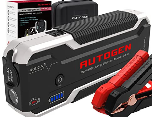 AUTOGEN 4000A 27000mAh Booster Batterie Voiture(10.0 L + Essence & Diesel), Démarreur au Lithium de 12V, QC 3.0, Bloc d'alimentation Portable pour SUV, camions.