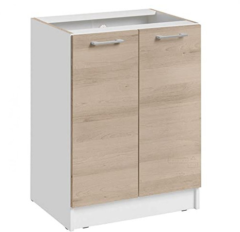 Cuisineandcie - Meuble Bas Eco Chêne Naturel 2 Portes L 60 cm + 1 Étagère, Placard Cuisine