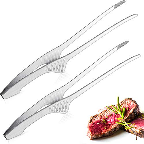 2 pinzas de acero inoxidable para parrilla coreanas y japonesas, pinzas de cocina para cocinar, pinzas pequeñas con soporte de soporte, pinzas autónomas para ensalada, parrilla, camping, barbacoa,