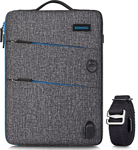 DOMISO 17 Pulgadas Funda Protectora con Puerto de Carga USB 3ways Bolso de Bandolera para Ordenador Portátil/Tablet/Notebook/Ultrabook/Chromebook, Cremallera Azul