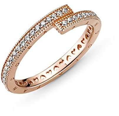 Pandora Signature Ring, funkelnd, überlappend, 14-karätig Roségold-vergoldet, mit klarem Cubic Zirkonia