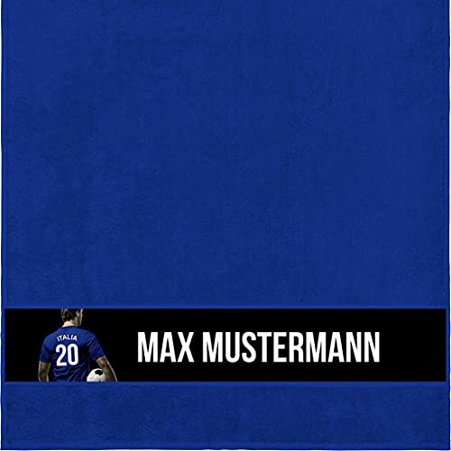 Duschtuch mit Namen - personalisiert - Motiv Fußballtrikot Italien - viele Farben & Motive - Dusch-Handtuch - royalblau - Größe 70x140 cm - persönliches Geschenk mit Wunsch-Motiv und Wunsch-Name