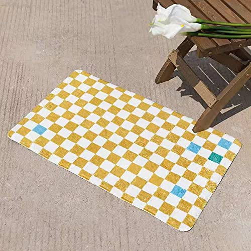 LNXSESN Badezimmerteppich Senfgelb Weiß Badematte Flauschig Mikrofaser Badvorleger rutschfest Duschvorleger Schnelltrocknend Badematte Waschbar Bad Teppich Badematten & Badteppiche 50x80cm