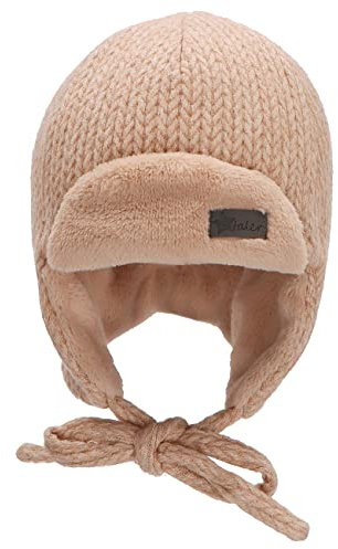 Sterntaler Baby Jungen Mütze Baby Fliegermütze Strickoptik Mütze - Mütze Baby - aus Viskose mit Ohrenklappen und Bindeband - beige, 45