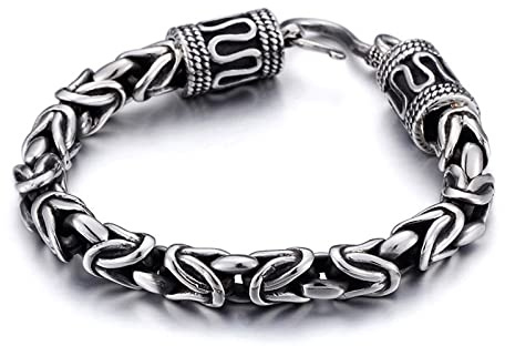 Daesar Armband Edelstahl Herren, 8MM Königsarmband mit Hakenverschluss Charm Armband 23CM Schwarz Silber Freundschaftsarmband