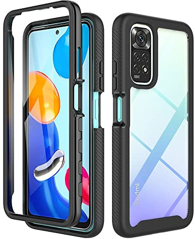 ESTH® Hülle für Xiaomi Redmi Note 11 Pro(4G/5G) 360 Grad Vollschutz Handyhülle Stoßfest Kratzfeste Staubdicht Klar Case Outdoor Panzerhülle mit Displayschutz und PC Bumper, Schwarz