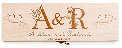 ukgiftstoreonline Personalised Wedding or Anniversary Wooden Wine or Champagne Gift Box With Floral Initials