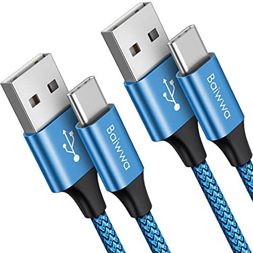 Baiwwa Cavo USB Type-C 1M 2Pezzi, 3A Cavi USB C Ricarica Rapida Nylon Intrecciato per Samsung Galaxy A20e A50 A51 A70 A71 A53 A11 A13, S21 S20 S22 S9 S10 S8 Plus, e più USB Tipo C -Blu