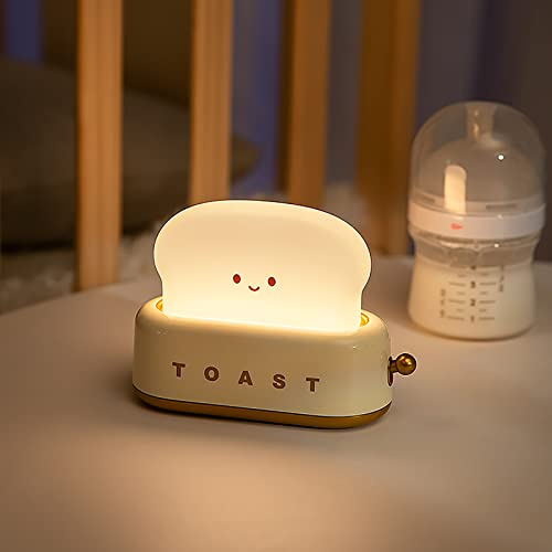 Bread Toast Night Light, Cute Dimmable Rechargeable Desk Lamp with Timer, Funny Nightlight Portable Bedroom Bedside Sleep Lamp Dorm Room Decor lamp for Baby Girls Boys Birthday Christmas Gift (Yellow)