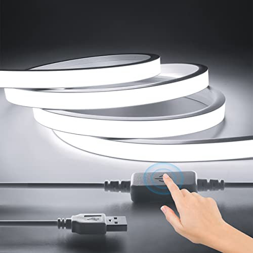 AIMENGTE Neon Led Strip 2M,5V USB COB Neon LED Streifen mit Dimmbare Touch-Schalter,Wasserdicht Silikon DIY Flexibel COB Led Lichtleiste für Innen Aussenbereich Deko (2M, Weißs)