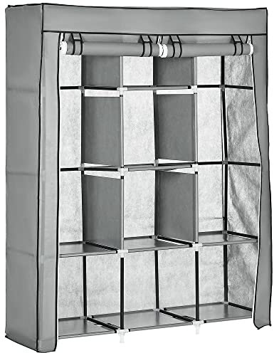 HOMCOM Armario de Tela Plegable Armario de Ropa Organizador Ropero Portátil con Estantes y Barra para Colgar para Dormitorio Vestidor 125x43x162,5 cm Gris Claro