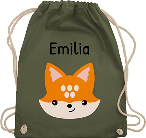 Turnbeutel Rucksack - Süßer schlauer Fuchs - Unisize - Olivgrün - beutel wechselwäsche kindergarten motiv name tasche kinder fuchsmotiv rucksäcke mädchen turnbuetel stoffbeutel juterucksäcke