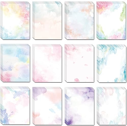 DUGUTUL Watercolor Stationary Paper, 100 gsm Printer Paper 8.5 x 11, 12 designs, Double-Sided, Colored Paper for Writing Letters and Invitations, Writing Paper for Business or Personal Use (48)