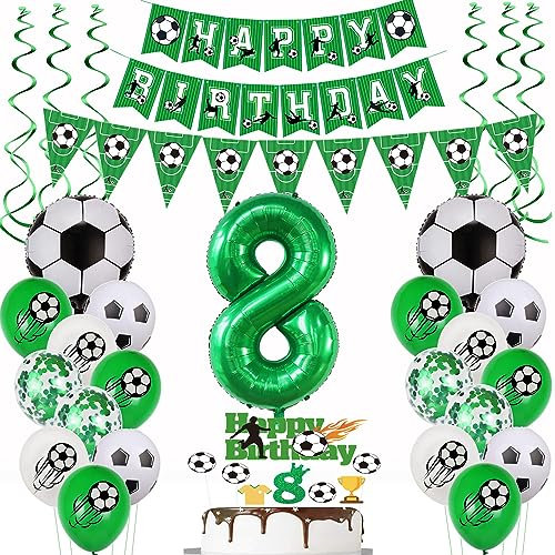 8 Jahr Fußball Geburtstag Deko,Fußball 8 Geburtstag Deko,Fussball Luftballon,8 Ballon Grün, 8. Fußball Tortendeko,8.Geburtstagsdeko Fußball Torten Topper