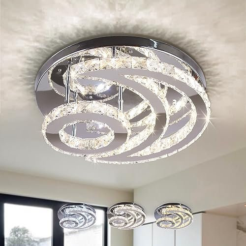 CXGLEAMING 15.7 Moderner Kronleuchter LED Kristall Deckenleuchte Lichtfarbe veränderbar Deckenlampe Mond Runde Unterputz Pendelleuchte für Wohnzimmerlampe Schlafzimmer Küche(Mehrfarbig)