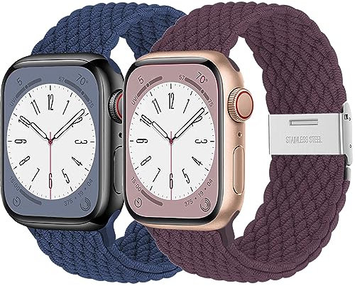 Wowstrap 2 PZ Cinturino per Apple Watch 44 mm 40mm 45mm 41 mm 42 mm 38mm iWatch serie 3 4 5 6 7 8 se 44mm 45 mm Uomo/Donna,Solo Loop Intrecciato Nylon Cinturini Apple watch Ultra 49mm Band