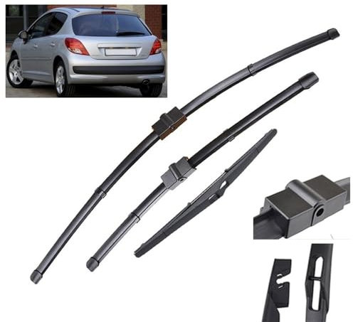 Juego de escobillas limpiaparabrisas delanteras y traseras compatible con Peugeot 207 Hatchback 2006-2014 parabrisas ventana 26+17+16