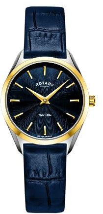 Rotary Damen Quartz Armbanduhr, 27.00mm Gehäusegröße mit blau analog Zifferblatt und blau Lederarmband Armband LS08011/05