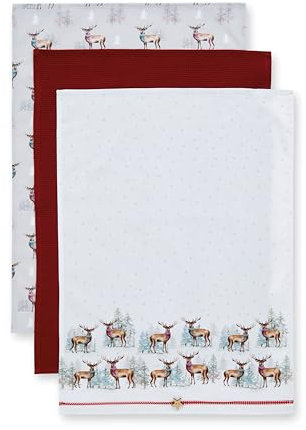 Cooksmart Paquete de 3 paños de Cocina de diseño británico | Toallas de Navidad para la Temporada Festiva | Paño de Cocina de Navidad para Todo Tipo de cocinas - Ciervo de Navidad