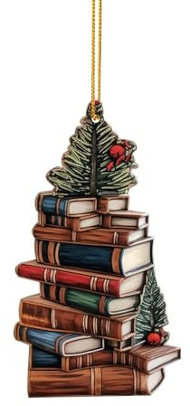 Weihnachten Deko Buchliebhabe Ornament, 2023 Weihnachtsbaum Anhänger, Hängender Organizer Büro Buch-Liebhaber-Spaß, der Weihnachtsbuch Acrylverzierung liest Hängeregal für (A-032, One Size)
