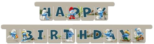 BeenSmile, Girlande für Party, Schlümpfe, Happy Birthday, Geburtstagsdekoration für Kinder, Kinderpartys, Geburtstage und Feiern, Partyartikel, 1 Stück