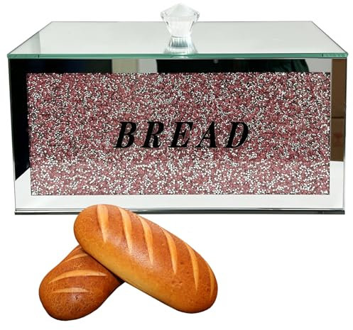 HMRCYTE Luxury Pink Crystal Glass Bread Box, 12.2 L x 6.3 W x 7.9 H, Decorative, Sturdy, Keeps Bread Fresh