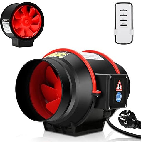 Ansobea 150mm Rauchabzug Rohrventilator, 540m³/h Abluftventilator, Inline-Kanalventilator mit Fernsteuerung, 220V Leise Rohrlüfter, Kanalventilator für Badezimmer,WC,Gewächshaus,Küche(Schwarz Rot)