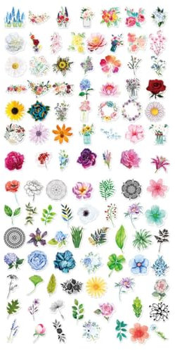 HEMOTON 100stücke Dekorative Blumenaufkleber Wasserdichte Scrapbook-sticker Für Kunsthandwerk Notizbuch Und Geschenkverpackung Ästhetische Selbstklebende Blumenmotive Verschiedenen