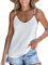 CUPSHE Damen Tank Top V Ausschnitt Ärmellose Ringen Spaghetti Oberteile Cami Tee Bluse Shirt Sommer Vest Knit Tops Weiß M