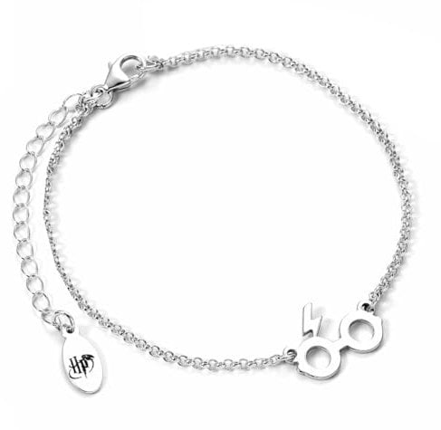 HARRY POTTER Charm-Armband aus Sterlingsilber mit Brille und Blitzbolzen, Einheitsgröße, Sterling-Silber