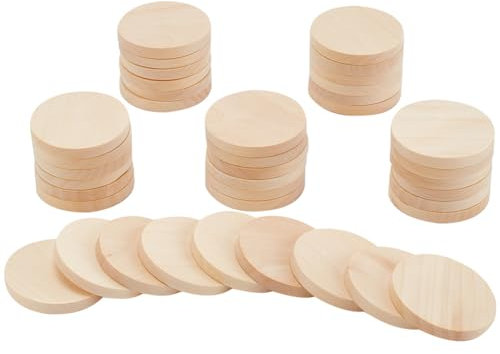DELORIGIN 50 Stück Natürliche Runde Holzscheiben 3.8cm Unfertige Holzkreise Buche Holz Runde Stücke Unvollendete Holzkreise Runde Scheiben für Basteln Hängende Dekoration Weihnachtsschmuck
