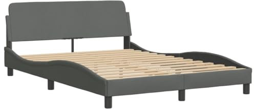 vidaXL Bettgestell Dover, Polsterbett Bett, Bettrahmen mit Lattenrost für Schlafzimmer, Schlafzimmerbett Doppelbett, Dunkelgrau 140x200cm Stoff