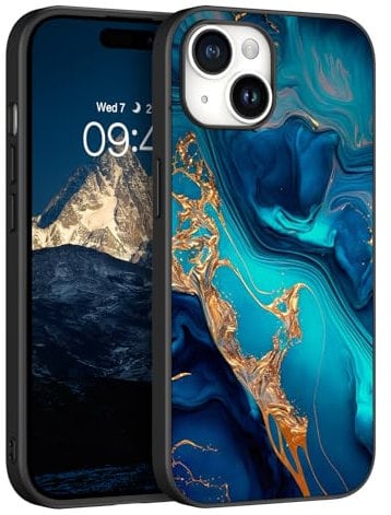 GaoBao for iPhone 15 Case Shockproof, iPhone 15 Phone Case, Slim Fit Glow in The Dark Hybrid Hard PC Back Soft TPU Bumper Protective Anti-Slip Women Men Girls Boys Case for iPhone 15 6.1, Gold/Marble