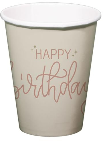 Folat Décoration du Geburtstag Rosa, Creme, Champagner Gold-Tasses Rose-250 ml-8 pièces-Une vaisselle Happy Birthday attrayant et élégantes, 68701