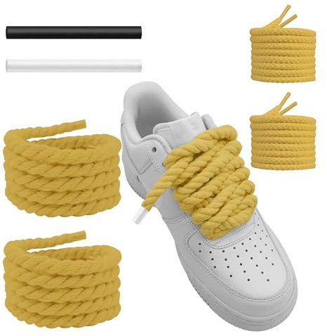 UamGlsob Lacets corde pour Air Force 1, 10mm d'épaisseur, gros lacets et résistants robustes en coton pour sneakers, Rope Laces (Yellow, 54''/140cm)