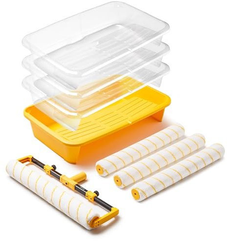 Voomey Kit de rodillos de pintura de 18 pulgadas, rodillo de pintura de 18 pulgadas, bandeja de 18 rodillos de pintura con forro, rodillo de pintura de microfibra, kit de pintura para pintura de casa