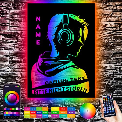 Gaming Zone - bitte nicht stören RGB Led Gaming Schild - Gamer Geschenkidee personalisiert Mit Name Wand Lampe - Zimmer Deko - Besondere Geschenke für Videospiel Fans - USB Bedienung über die App