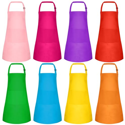 Morcheiong 8/12/24 pezzi, grembiule per bambini regolabile, confezione grande con 2 tasche, grembiule per bambini piccoli, grembiule da pittura per cucinare, Paiting, multicolore, 18 x 24 inches