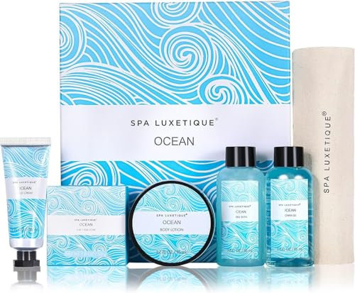 Spa Luxetique Spa Gift Set, Bath Gifts Set for Men Women,6pcs Ocean Travel Gift Box with Shower Gel, Hand Cream, Bubble Bath, Body Lotion, Soap Pamper Gifts Presents Birthday Mothers Day Gifts