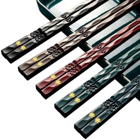 JEYORZY 5 Pares Palillos de Reutilizables, Palillos de Aptos Para Lavavajillas, Altos Palillos Chinos de Calidad de Lujo Plaza Juego de Regalo