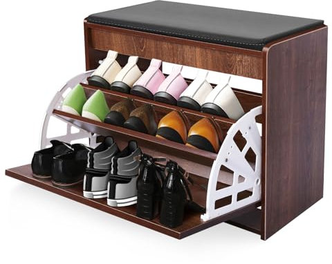 YGYQZ Shoe Storage Benches with Flip Drawer, Wood Entrance Way Furniture Shoe Organizer Bench for Entryway with 1 Drawer, Shoe Cabinet for Hallway, Bedroom, Living Room (Rosewood)