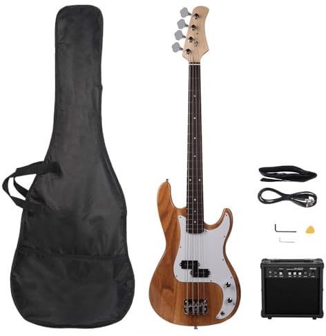 LALAHO 4 String Electric Bass Guitar, PB-Style Full Size Standard Right Handed Beginner Kit with 20W AMP, Gig Bag, Strap, Upgrade Cable, Guitar Capo for Youths & Adults(Natural)